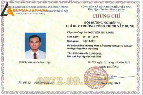 Chứng chỉ chỉ huy trưởng công trình hạng 1