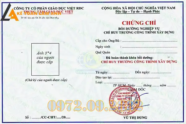 Chứng chỉ chỉ huy trưởng hạng 3