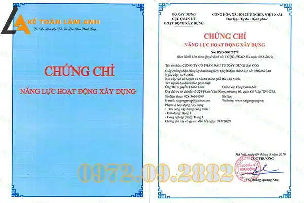 Chứng chỉ năng lực hoạt động xây dựng hạng 3
