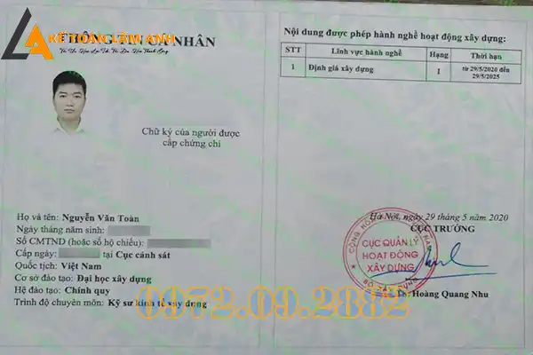 Quy định về chứng chỉ kỹ sư định giá xây dựng