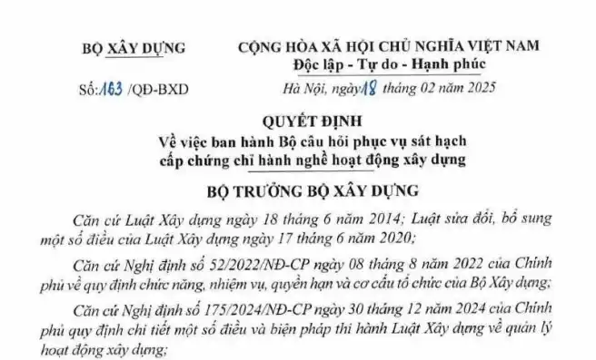 Quyết Định 163/QĐ-BXD Là Gì? Cập Nhật Mới Nhất Về Sát Hạch Xây Dựng1
