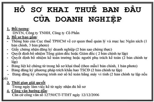 Hồ sơ khai thuế ban đầu công ty TNHH 1 thành viên
