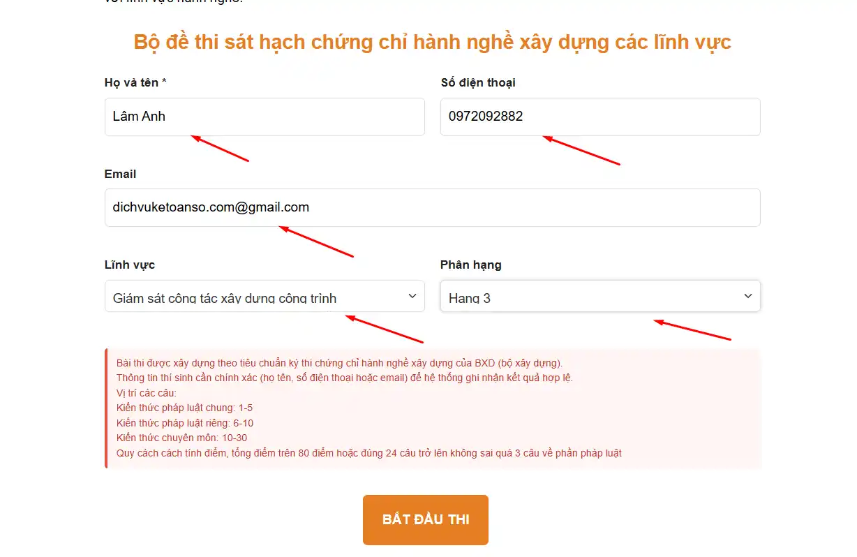 đăng ký thi thử xây dựng giám sát công trình chọn hạng 3